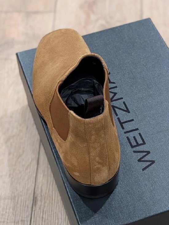 $975 Mens Stuart Weitzman "Adwin" Suede Chelsea Boots Tan 44 US 11 main image 4